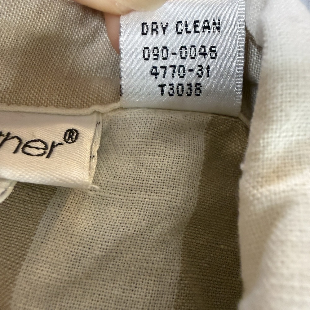 Together Linen Blend Button Front Shirt Womens Large Beige White Stripe Long Sl - Picture 5 of 8